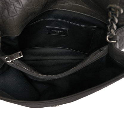 Saint Laurent Calfskin Crocodile Embossed Medium West Hollywood Monogram Fold-Over Grey 6 of 11