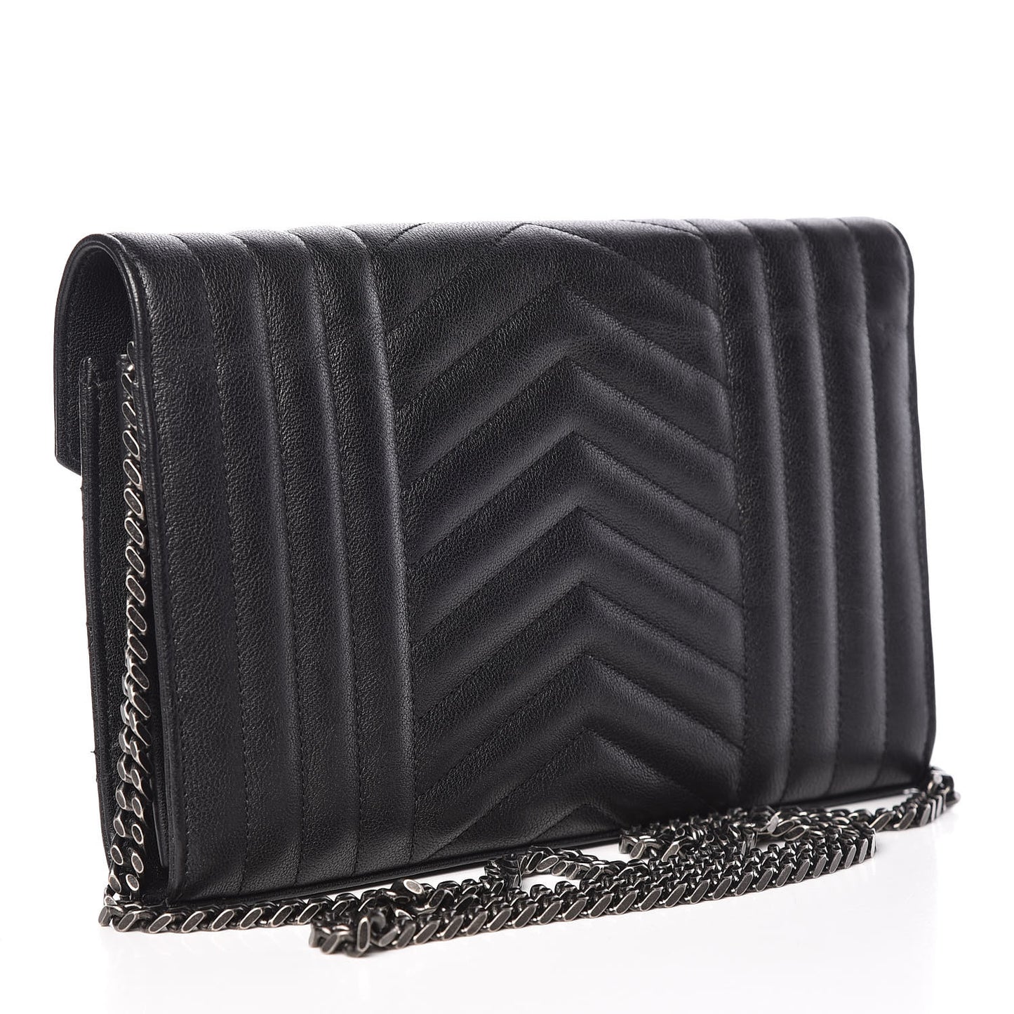 Sheepskin Tri-Quilt Monogram Envelope Chain Wallet Black