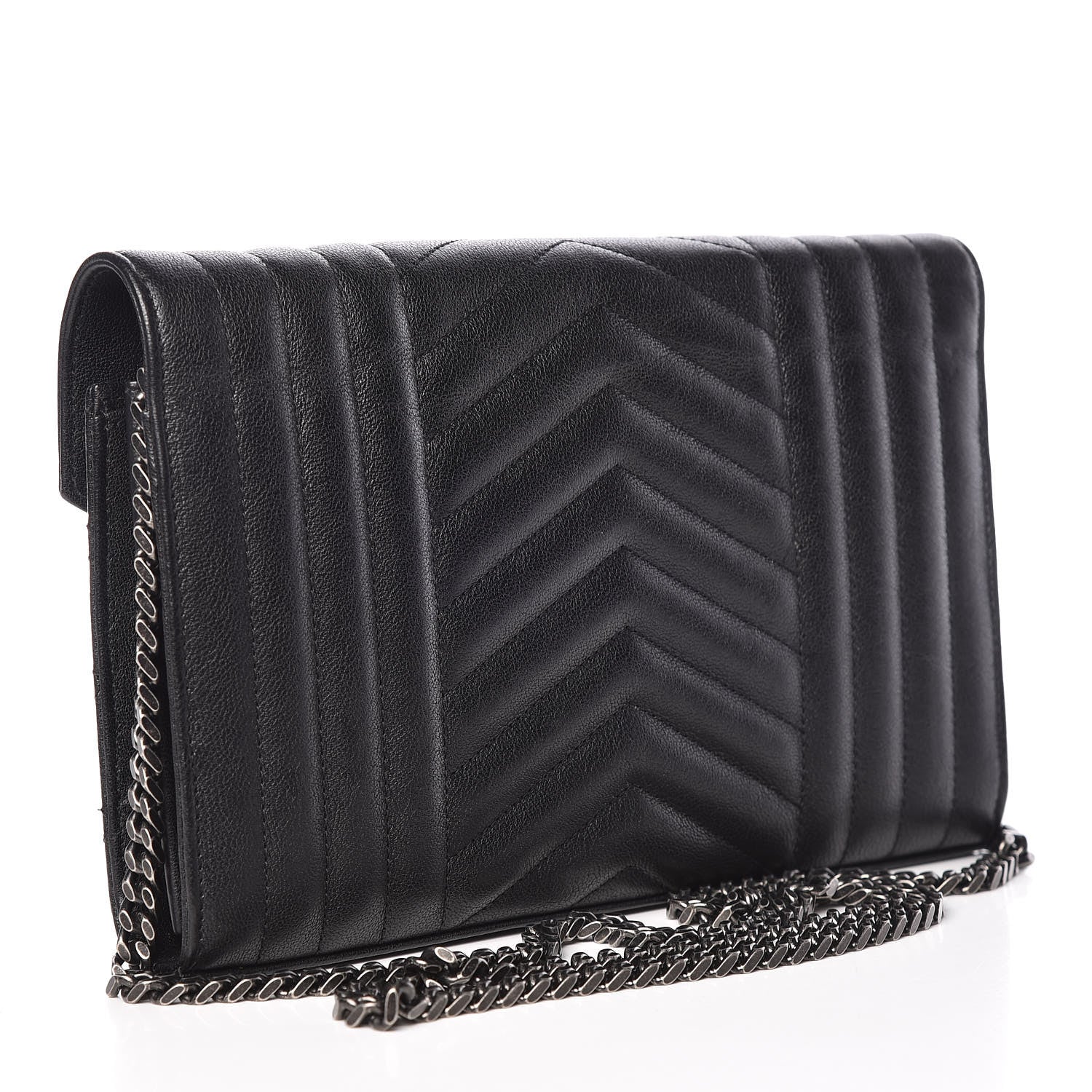 Saint Laurent Sheepskin Tri-Quilt Monogram Envelope Chain Wallet Black 3 of 11