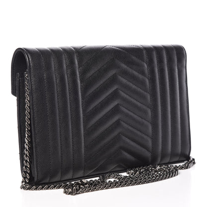 Saint Laurent Sheepskin Tri-Quilt Monogram Envelope Chain Wallet Black 3 of 11