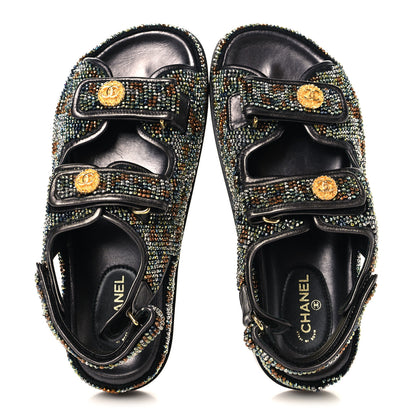 Chanel Grained Calfskin Crystal Velcro Dad Sandals 36.5 Black Multicolor 2 of 11