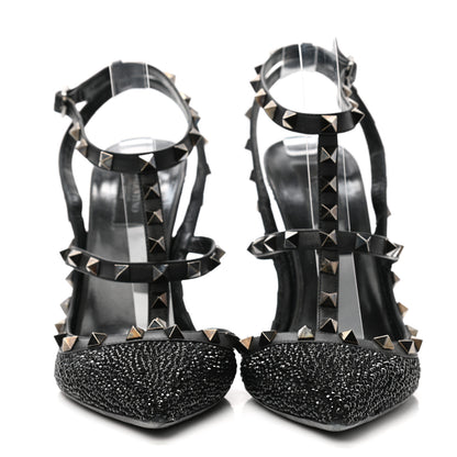 Valentino Garavani Calfskin Crystal Embellished Rockstud Ankle Strap 100mm Pumps 40 Black 2 of 9