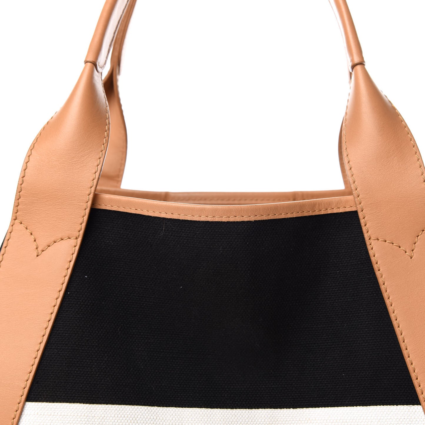Calfskin Canvas M Cabas Tote Navy wHITE