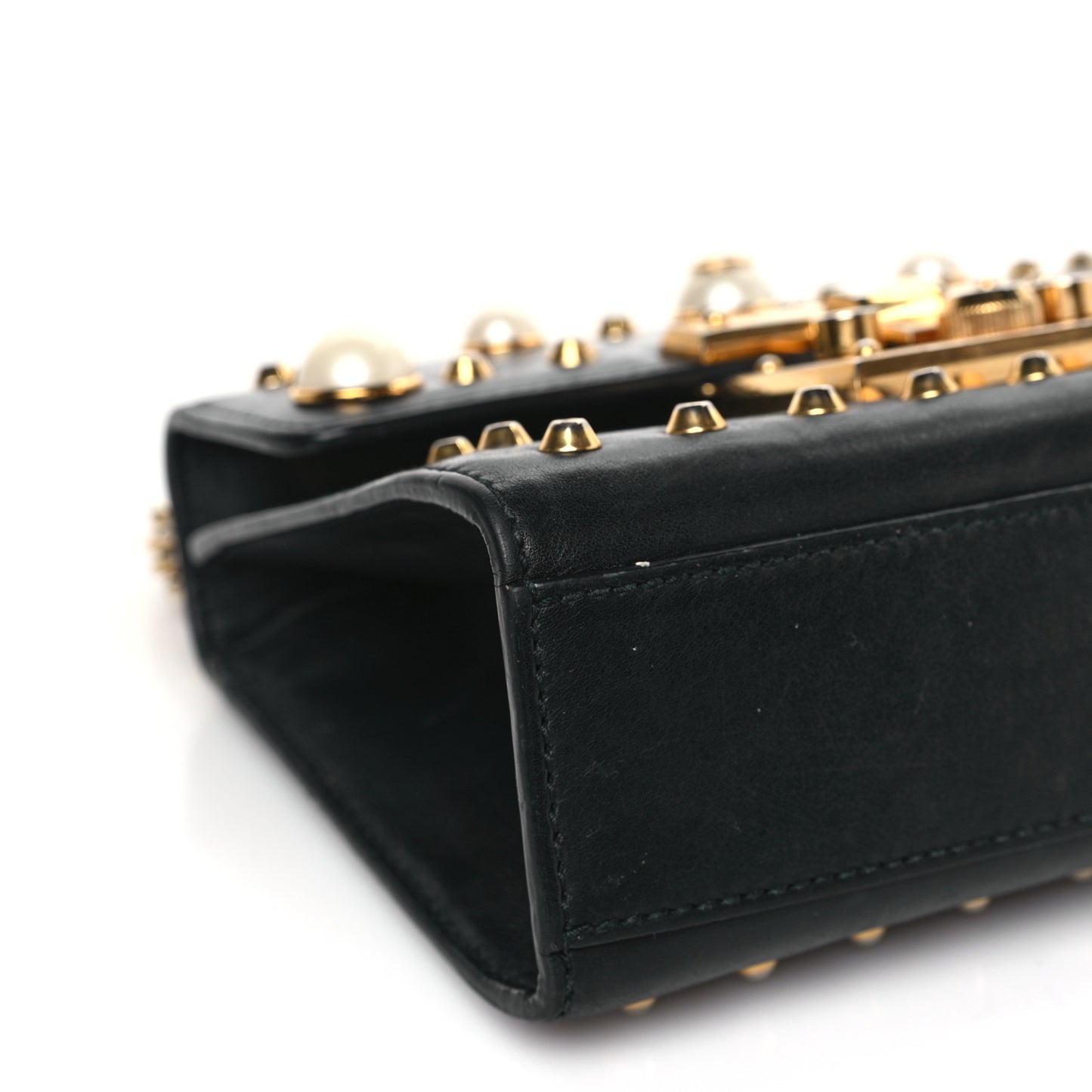Calfskin Studded Small Padlock Shoulder Bag Black