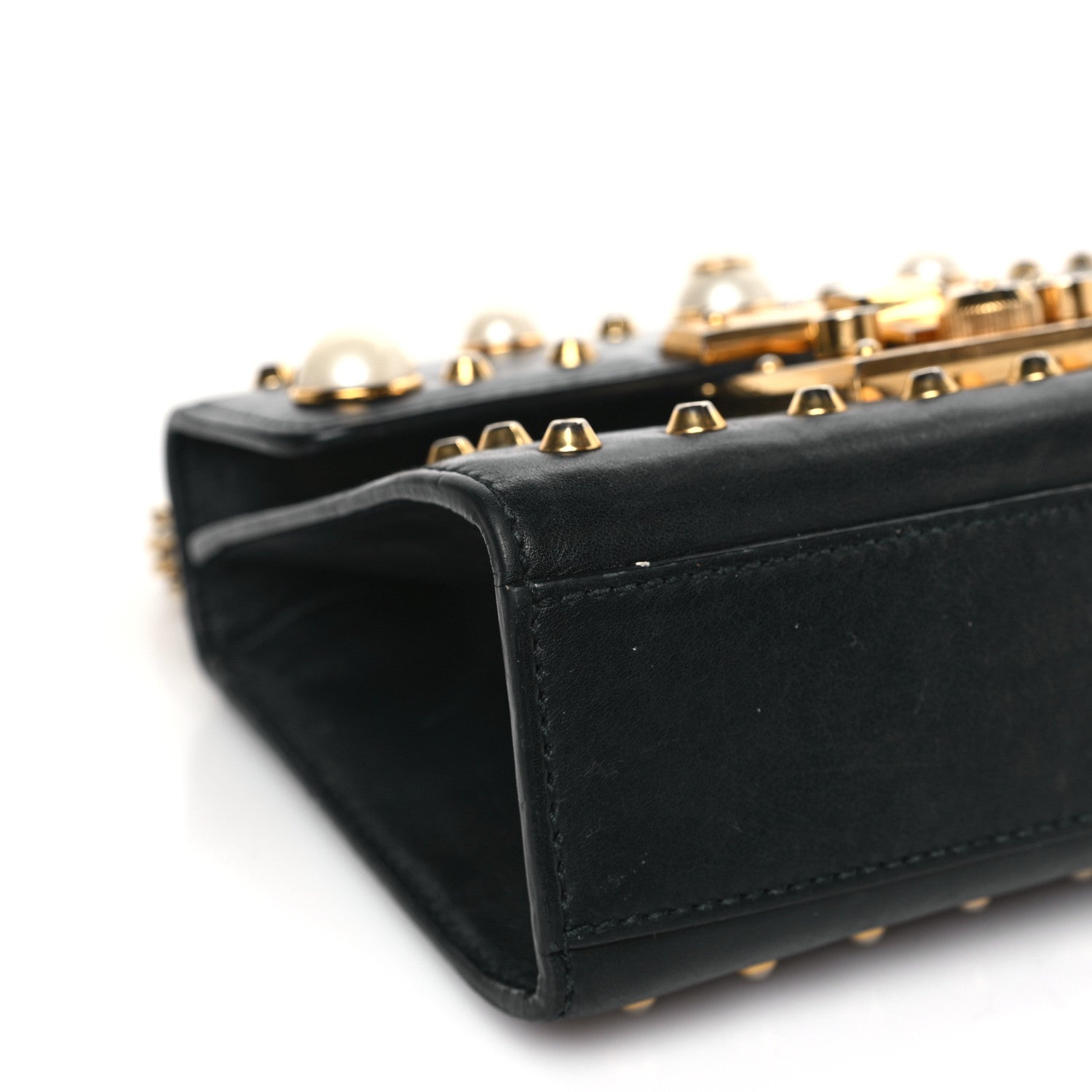 Gucci Calfskin Studded Small Padlock Shoulder Bag Black 8 of 10