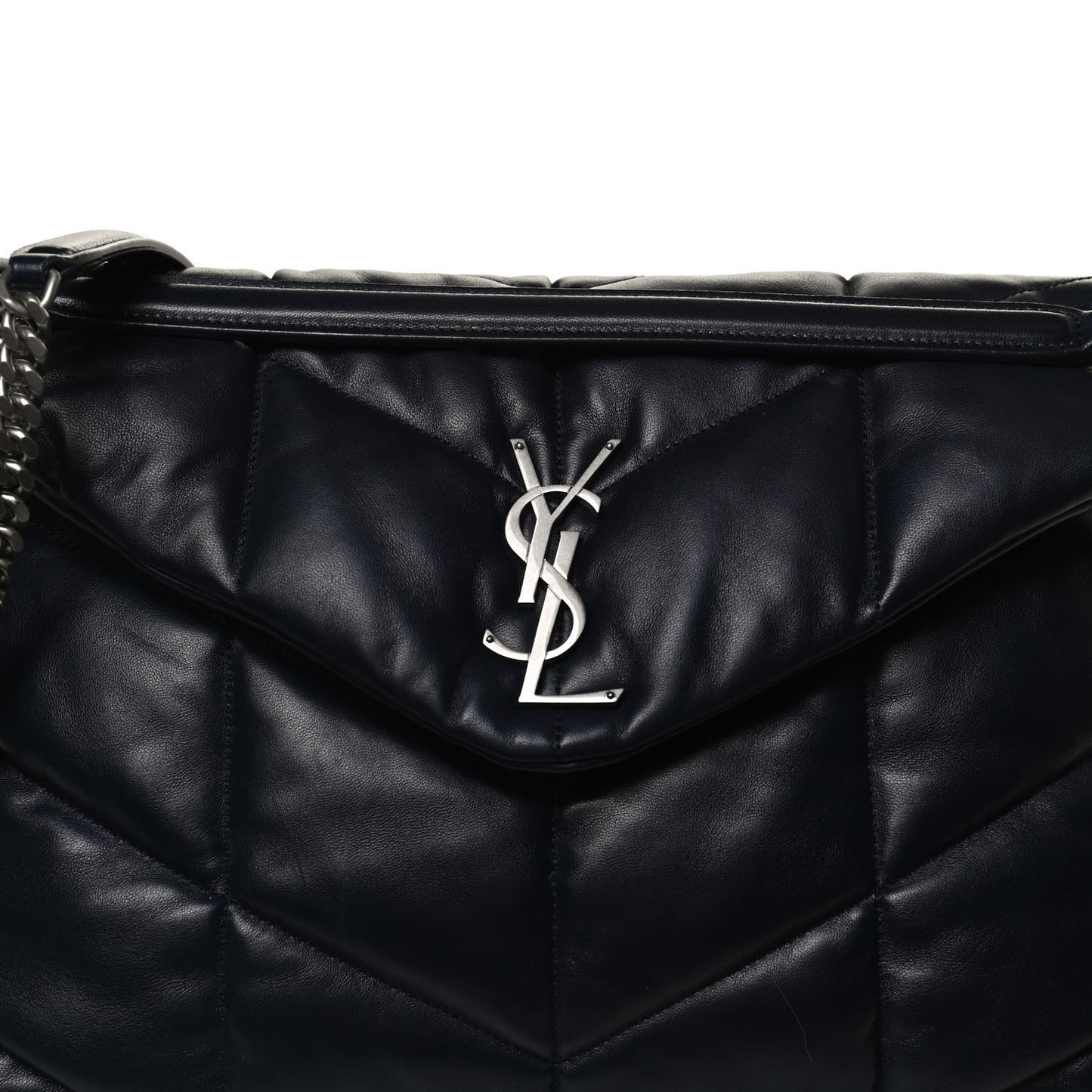 Lambskin Quilted Medium Loulou Puffer Monogram Chain Satchel Navy