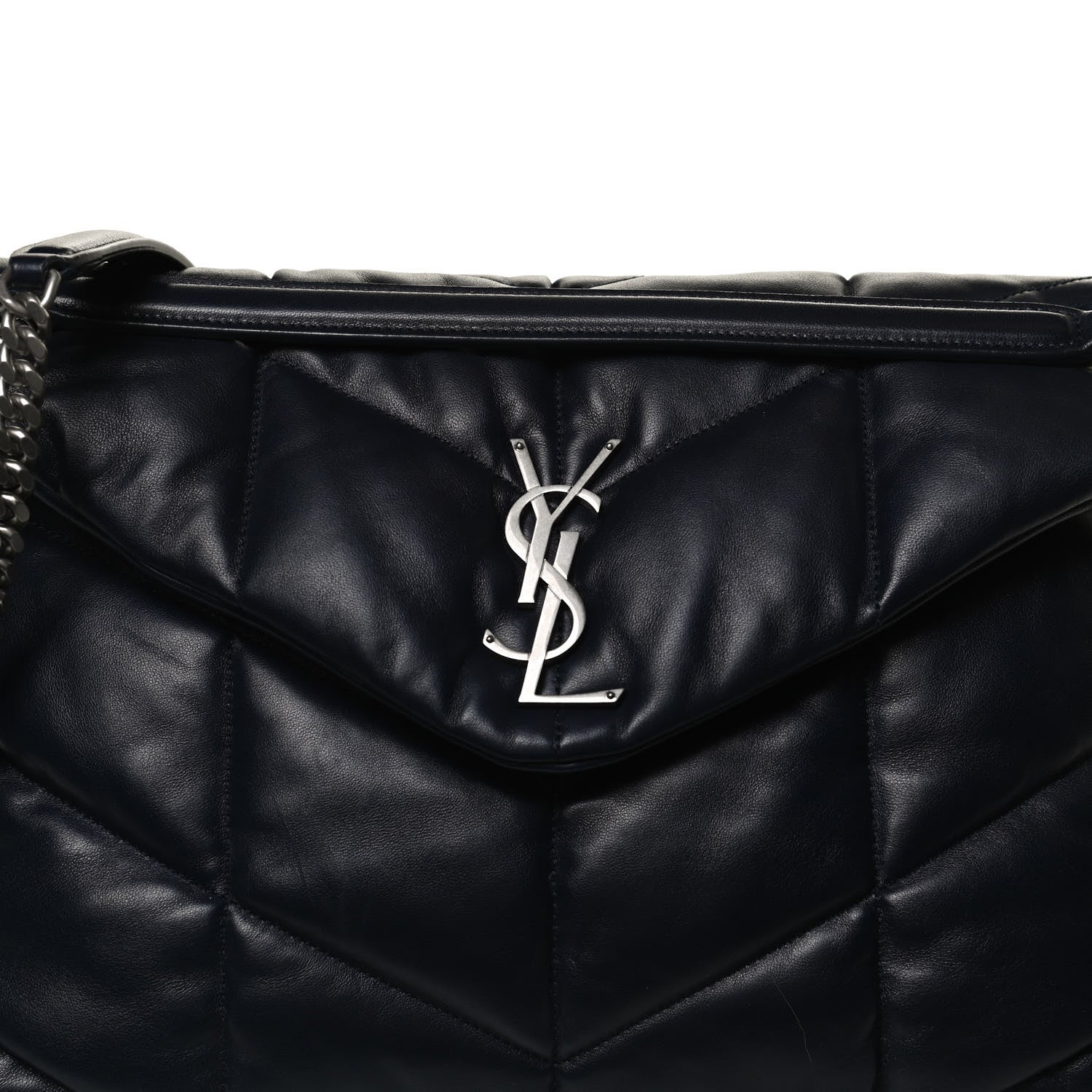 Saint Laurent Lambskin Quilted Medium Loulou Puffer Monogram Chain Satchel Navy 9 of 12