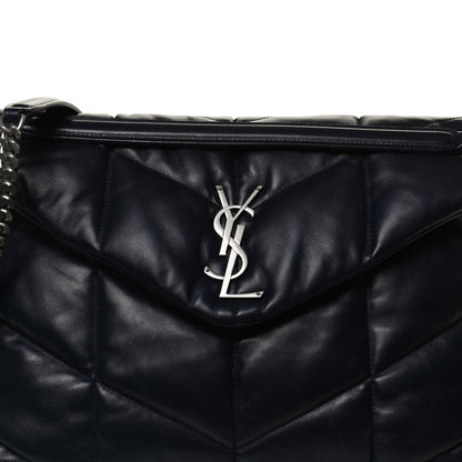 Saint Laurent Lambskin Quilted Medium Loulou Puffer Monogram Chain Satchel Navy 9 of 12