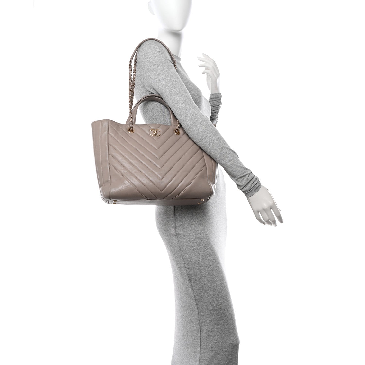Chanel Calfskin Chevron Quilted Statement Shopping Tote Beige 2 of 11