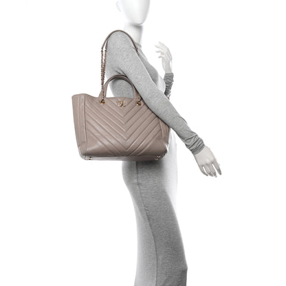 Chanel Calfskin Chevron Quilted Statement Shopping Tote Beige 2 of 11