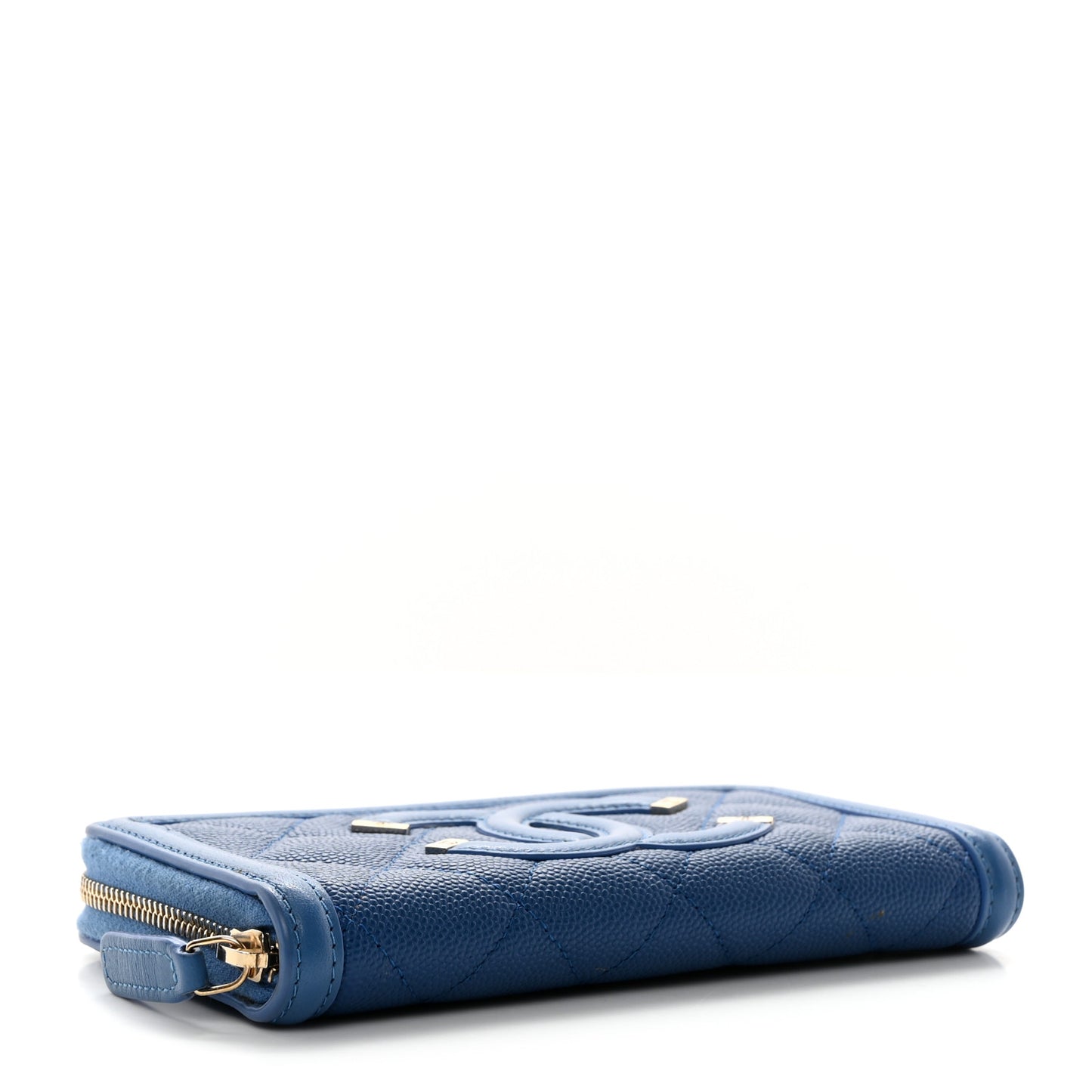 Caviar Quilted Medium Filigree Zip Around Wallet Dark Blue