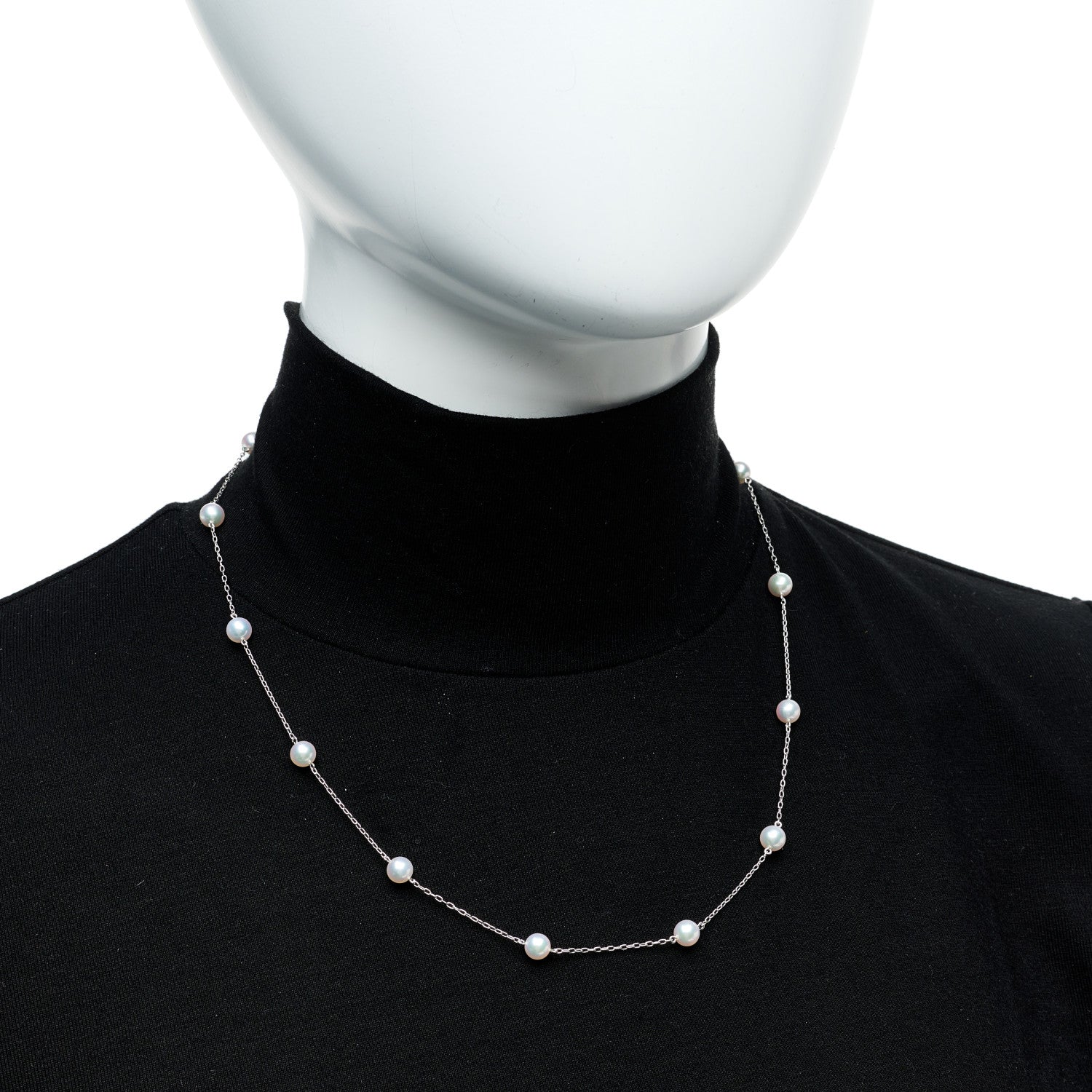 Mikimoto 18K White Gold Akoya Pearl 5.5-6mm Station Necklace 2 of 6