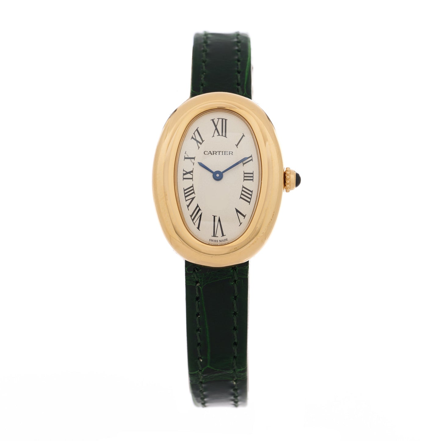 18K Yellow Gold Alligator 23mm Baignoire Quartz Watch Green
