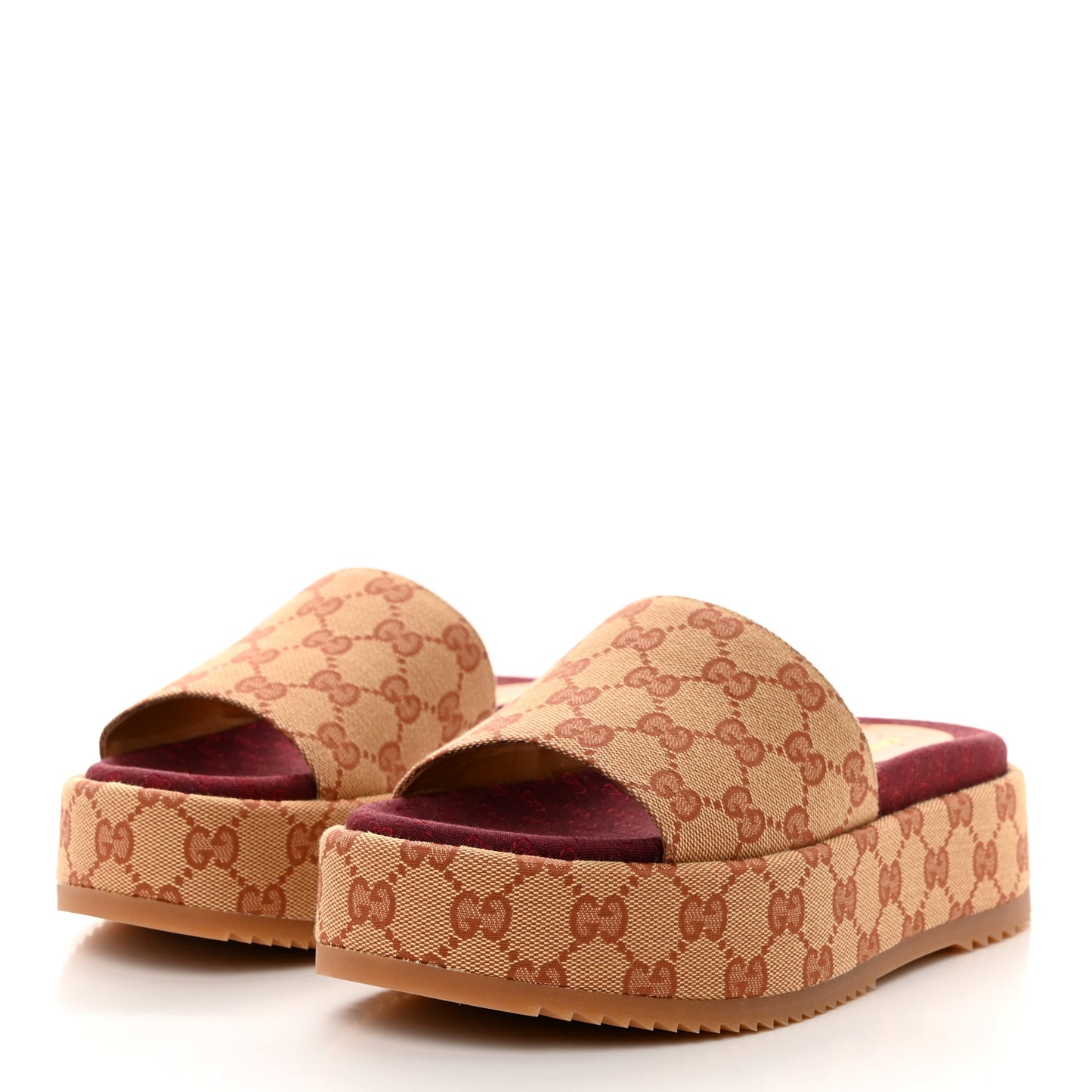 Canvas GG Monogram Angelina Platform Slide Sandals 38.5 Beige Ruggine