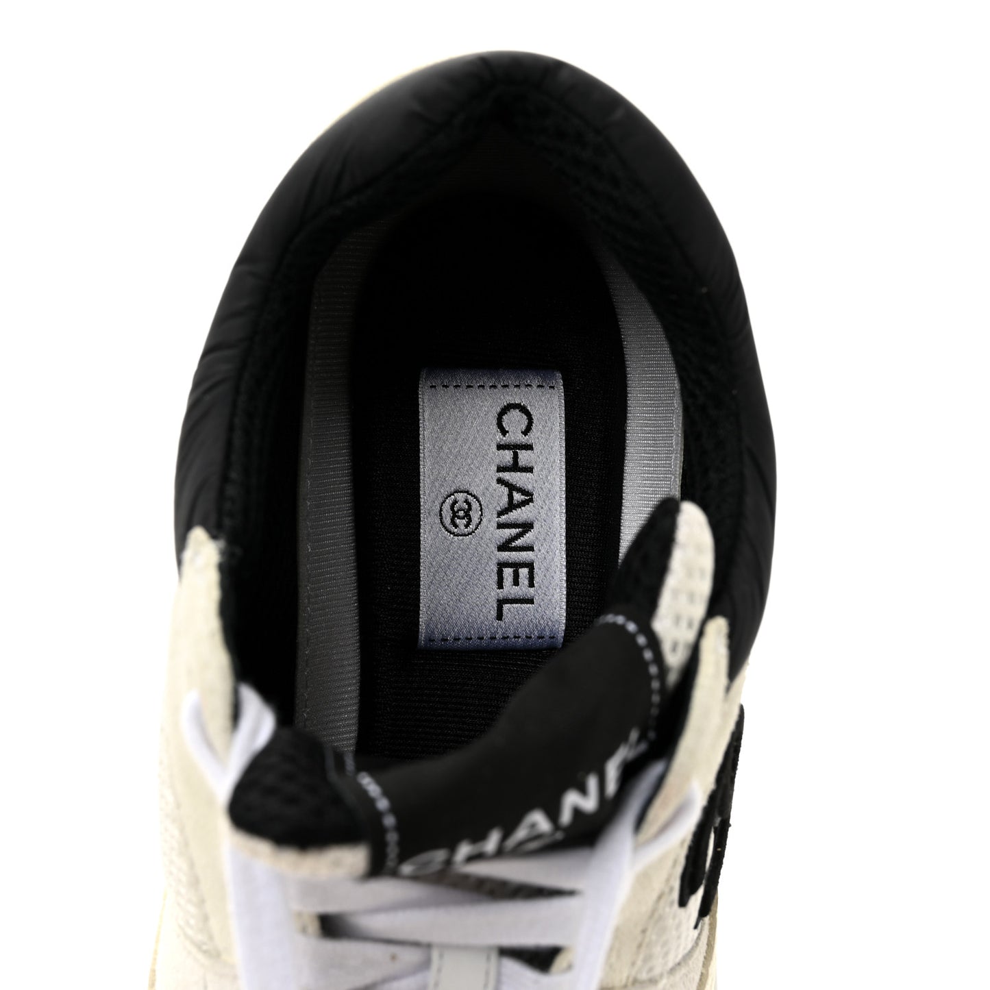 Mesh Suede Calfskin Grained Calfskin Womens CC Sneakers 38.5 White Black