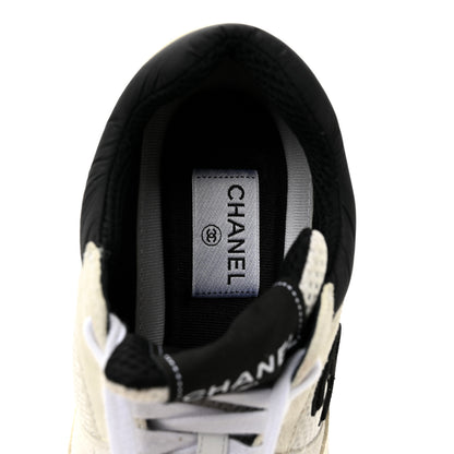 Chanel Mesh Suede Calfskin Grained Calfskin Womens CC Sneakers 38.5 White Black 7 of 10