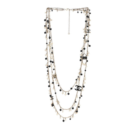 Chanel Pearl Enamel CC Clover Multi Strand Long Necklace Gold Black 2 of 4