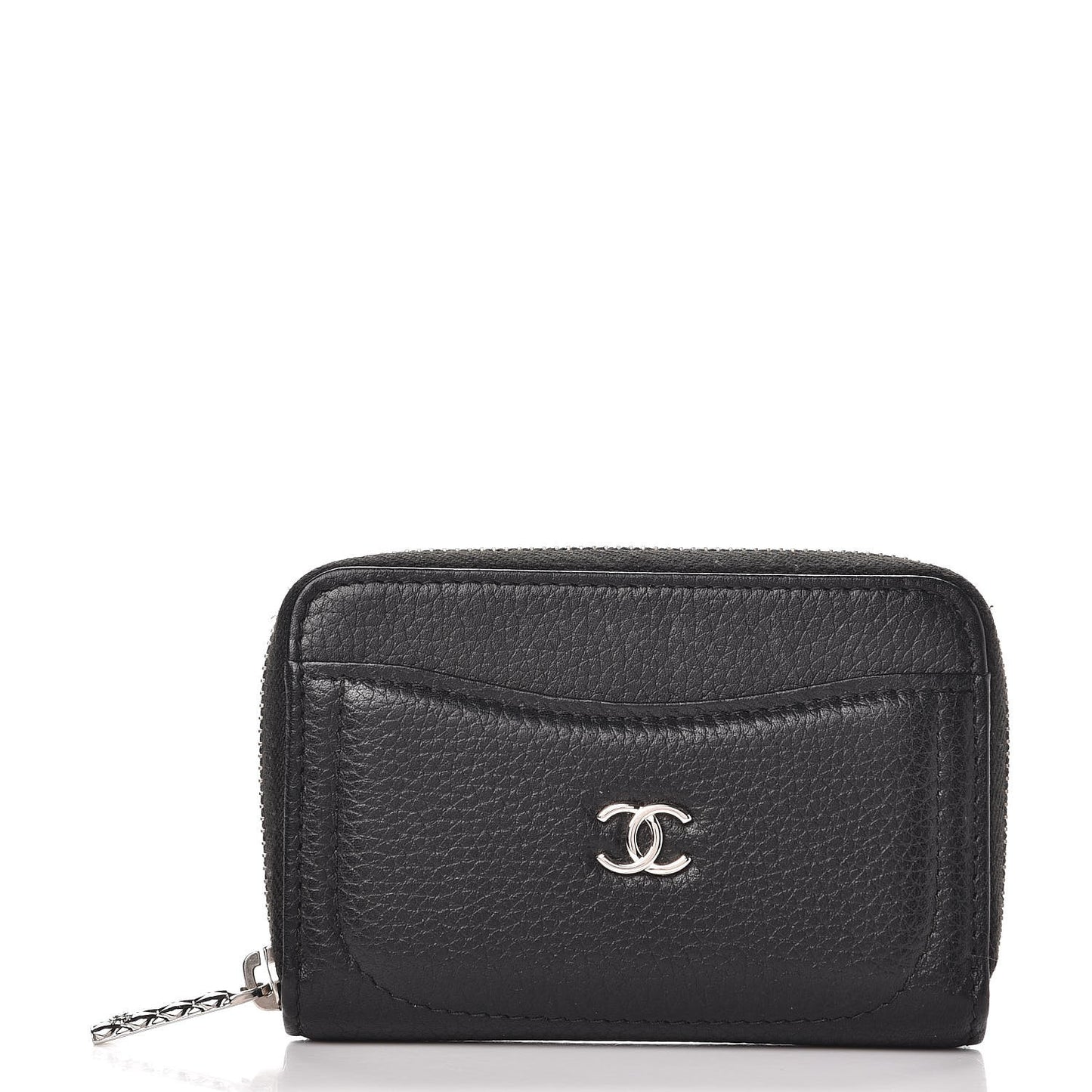 Grained Calfskin Neo Executive Zip Coin Purse Black
