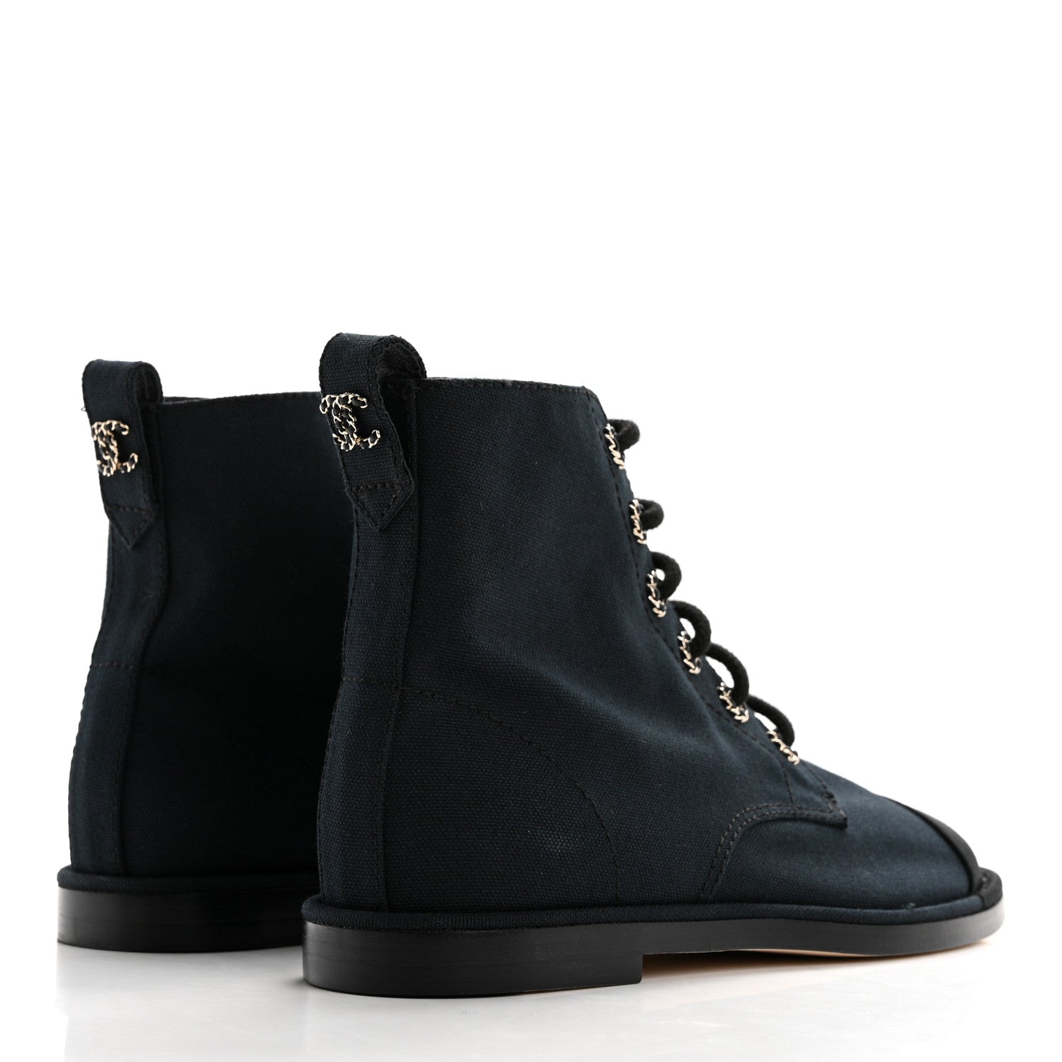 Chanel Cotton Grosgrain Cap Toe CC Lace Up Boots 39 Black 4 of 9