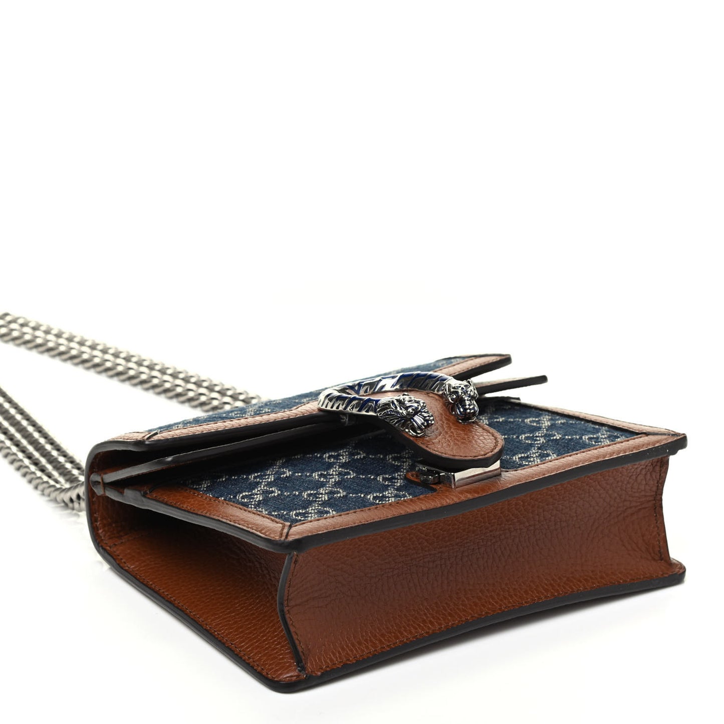 New Denim GG Monogram Dollar Calfskin Enamel Mini Dionysus Shoulder Bag Blue Tea Cuir Epilog Electric Blue