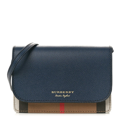 Burberry Derby Calfskin House Check Mini Hampshire Wallet On Chain Ink Blue 1 of 9