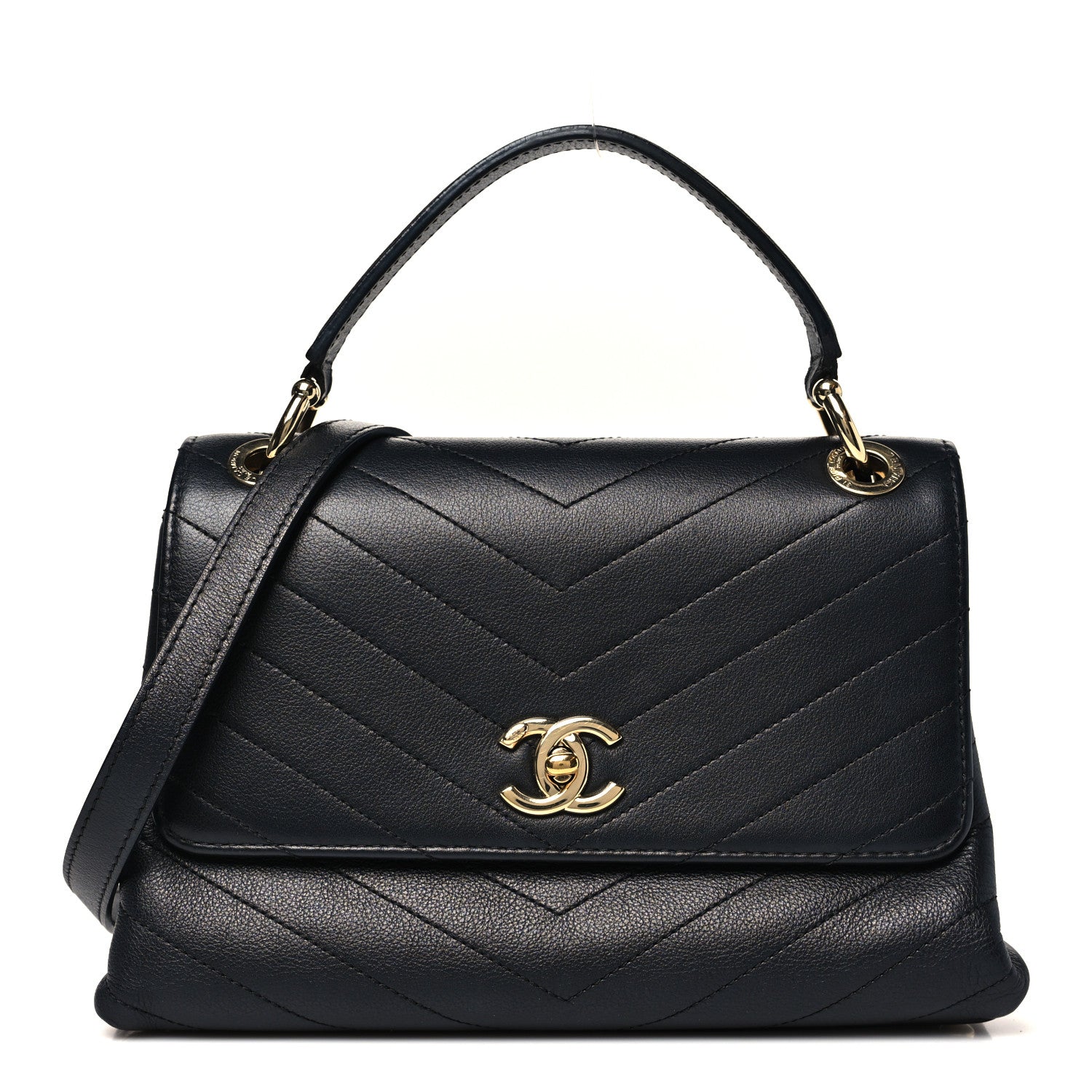 Chanel Grained Calfskin Chevron Stitched Small Chic Top Handle Flap Black 1 of 12