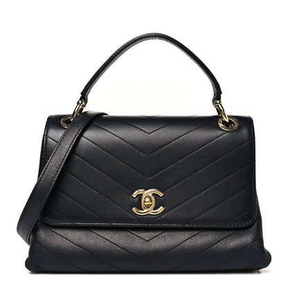 Chanel Grained Calfskin Chevron Stitched Small Chic Top Handle Flap Black 1 of 12