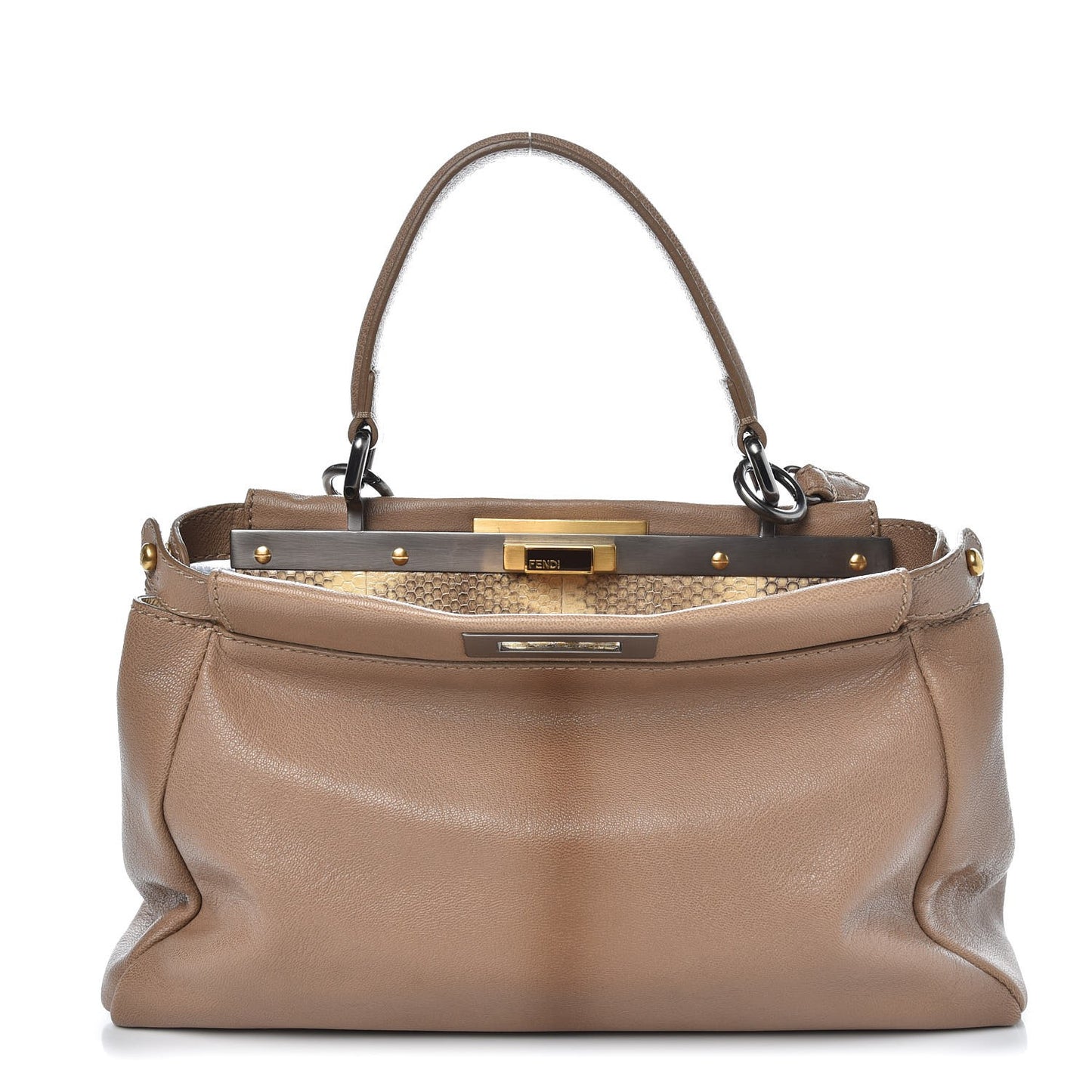 Goatskin Watersnake Medium Peekaboo Iconic Satchel Taupe Phard