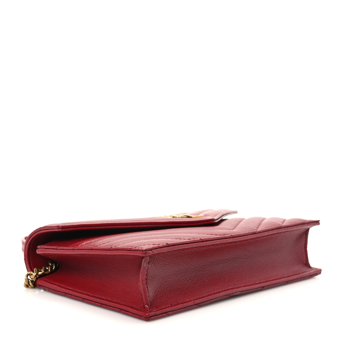 Calfskin Matelasse Chevron Monogram Envelope Chain Wallet Rouge Merlot