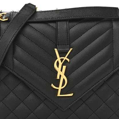 Saint Laurent Grain De Poudre Textured Mixed Matelasse Triquilt Medium Monogram Satchel Black 8 of 11