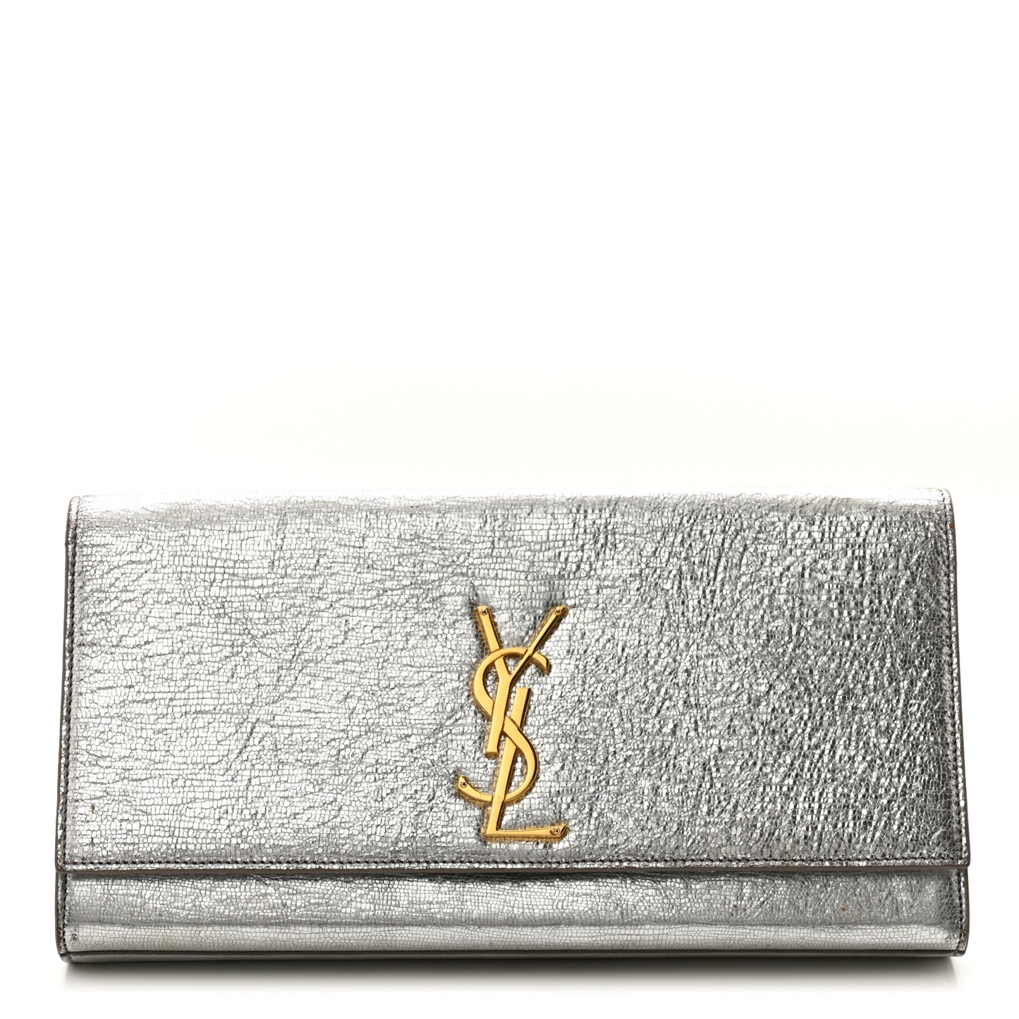 Textured Metallic Calfskin Classic Monogram Cassandre Clutch Silver