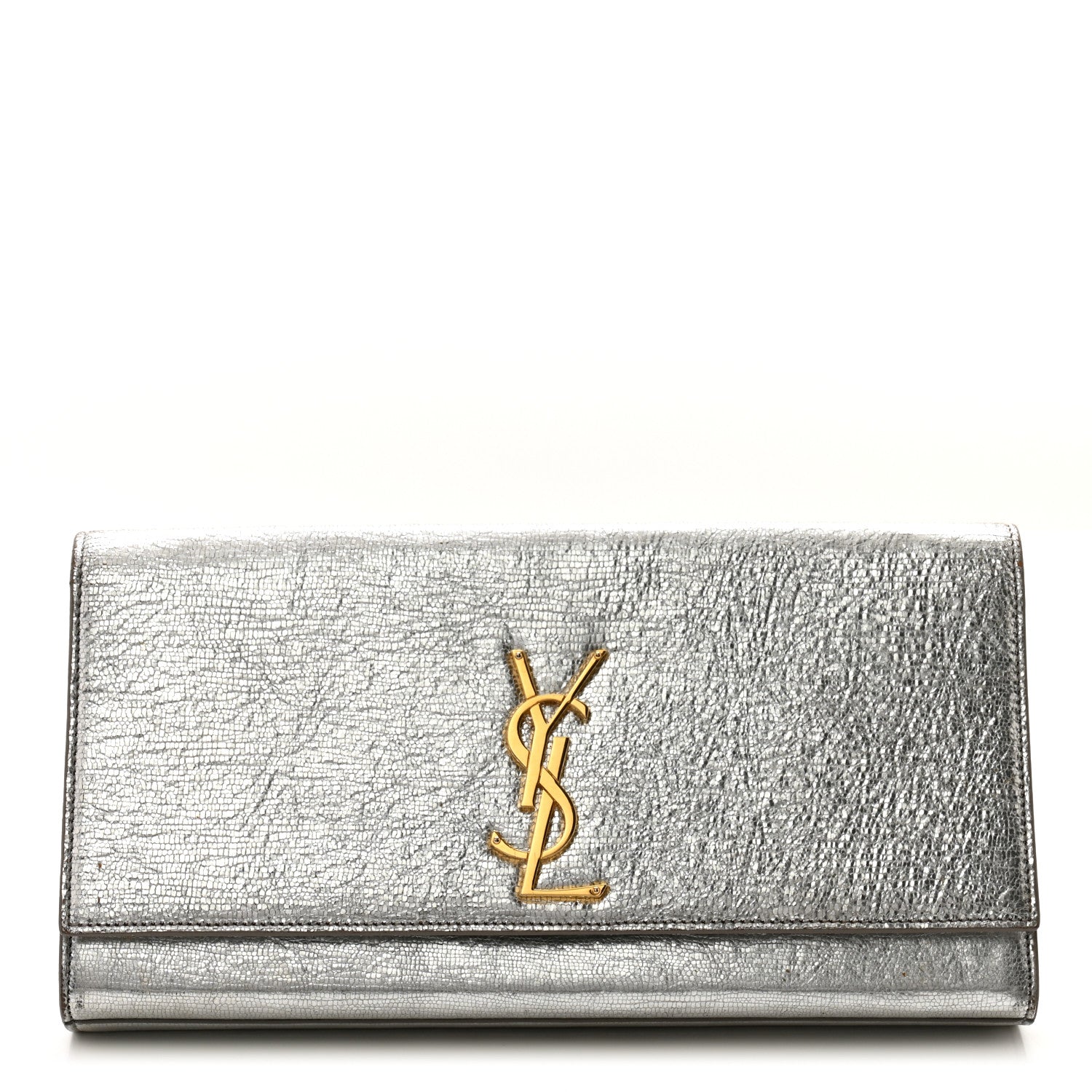 Saint Laurent Textured Metallic Calfskin Classic Monogram Cassandre Clutch Silver 1 of 16