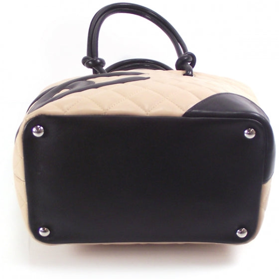 Calfskin Quilted Small Cambon Tote Beige Black
