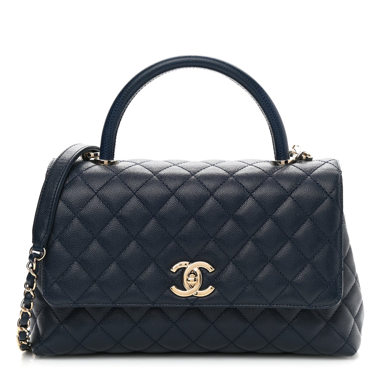 Caviar Quilted Small Coco Handle Flap Navy