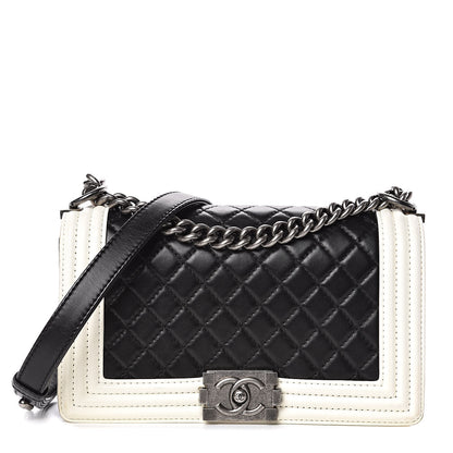 Chanel Lambskin Quilted Medium Boy Flap Black White 2 of 16