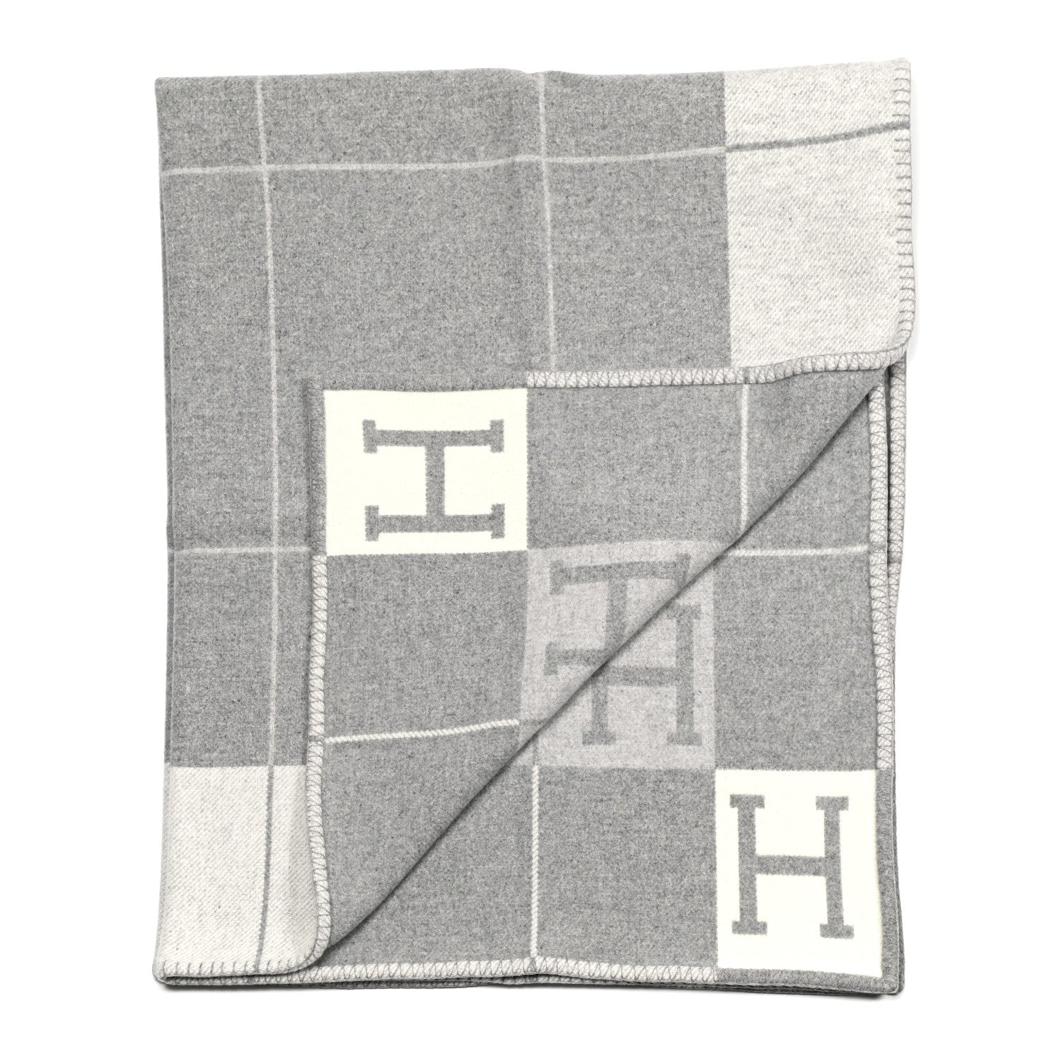 Hermes Wool Cashmere Avalon III Blanket Ecru Gris Clair 2 of 3