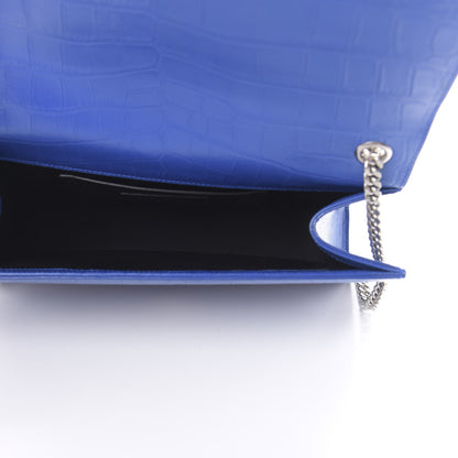 Saint Laurent Calfskin Crocodile Embossed Medium Classic Monogram Kate Tassel Satchel Bleu Majorelle 5 of 12
