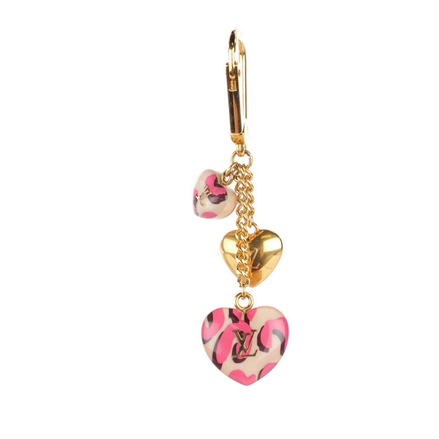 Leopard Heart Bag Charm Key Holder Blanc Corail
