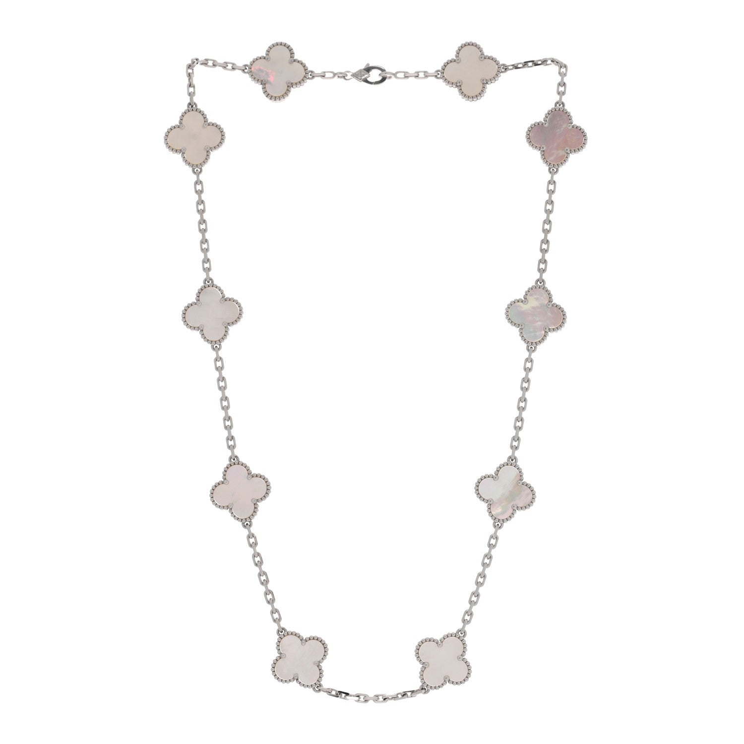 Van Cleef & Arpels 18K White Gold Mother of Pearl 10 Motifs Vintage Alhambra Necklace 3 of 6
