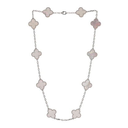 Van Cleef & Arpels 18K White Gold Mother of Pearl 10 Motifs Vintage Alhambra Necklace 3 of 6