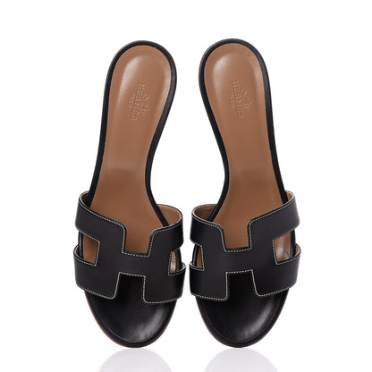 Hermes Calfskin Oasis Sandals 38 Black 5 of 8