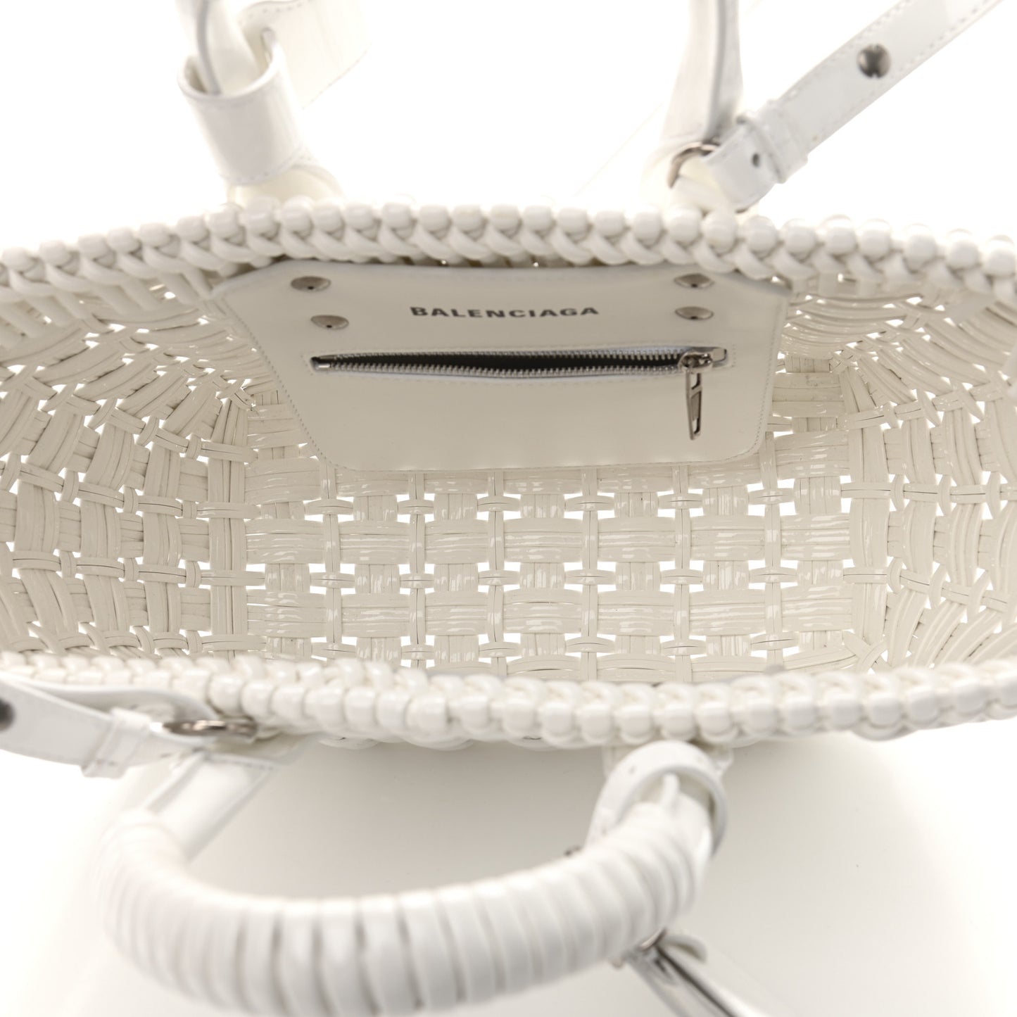 Varnished Faux Calfskin Braided XS Bistro Basket White