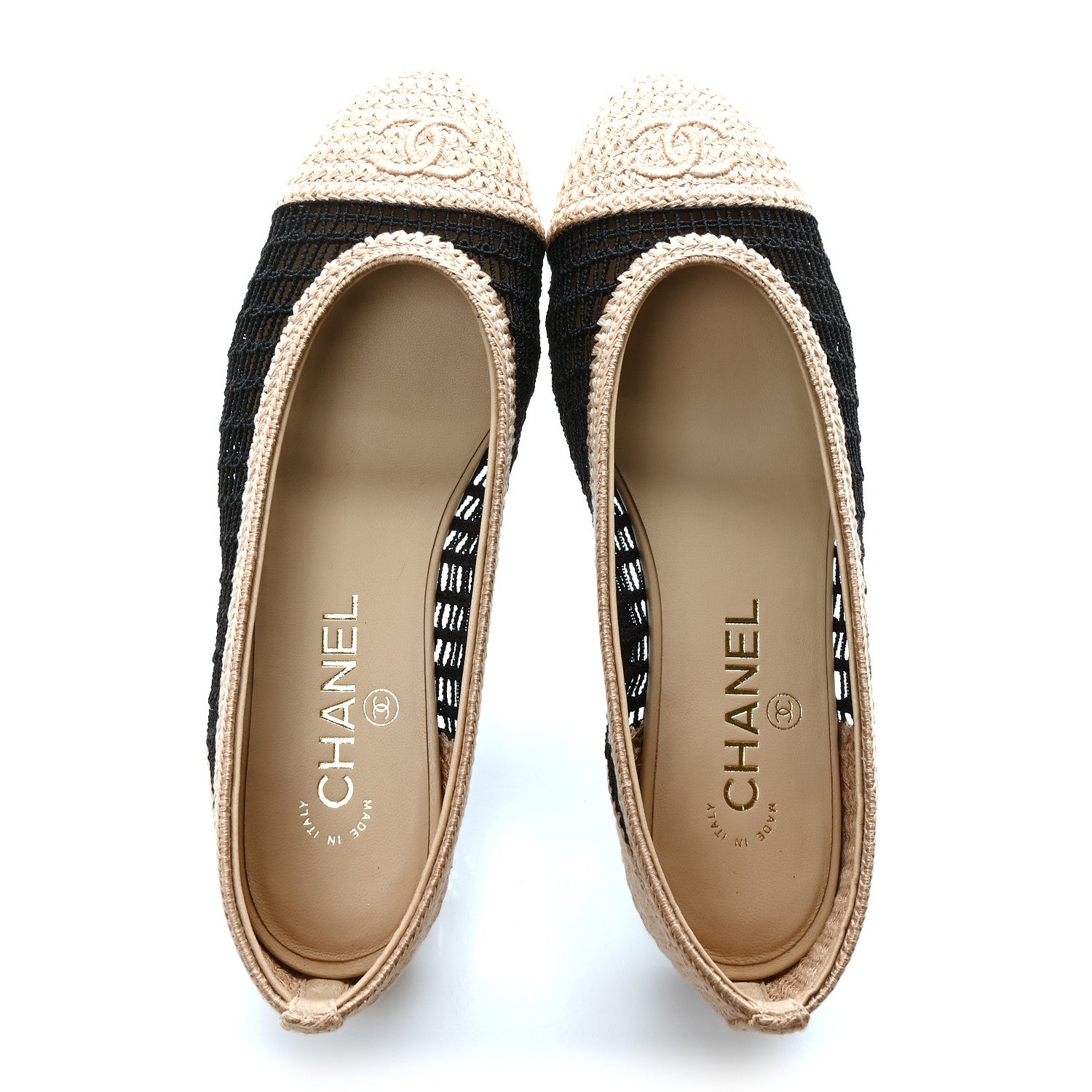 Chanel Raffia Cap Toe Ballerina Flats 37 Black Beige 2 of 9