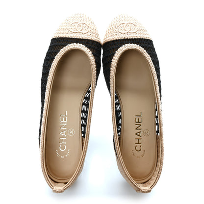 Chanel Raffia Cap Toe Ballerina Flats 37 Black Beige 2 of 9