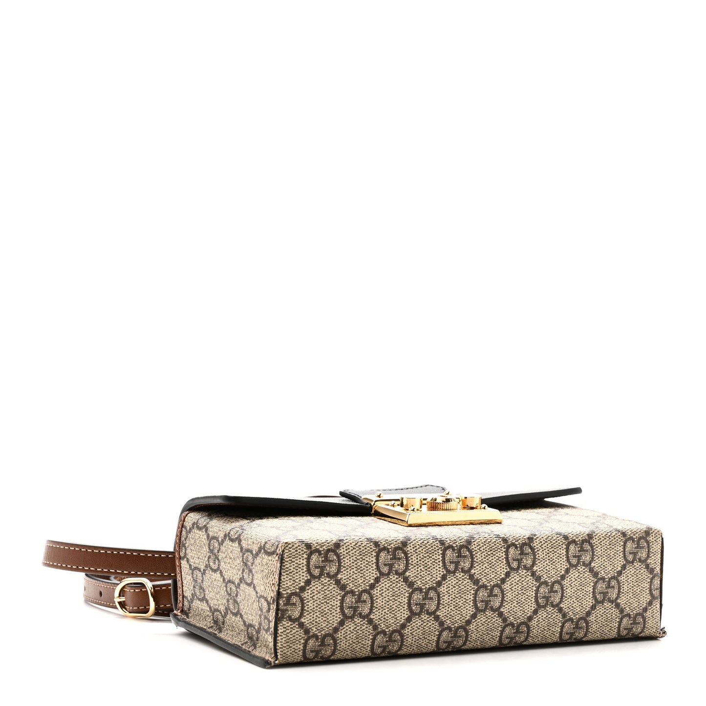 GG Supreme Monogram Calfskin Mini Padlock Top Handle Shoulder Bag Beige Black Cuir
