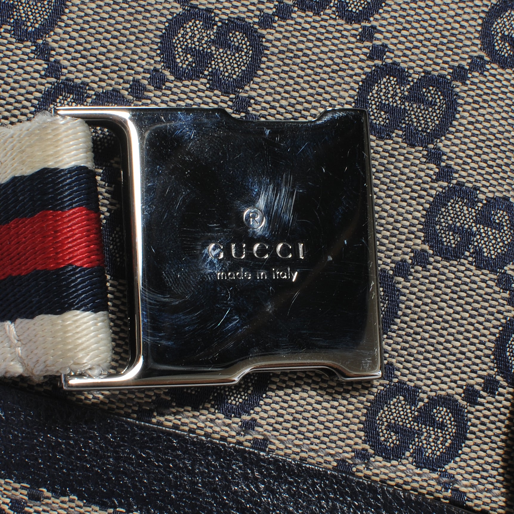 Gucci GG Monogram Web Double Pocket Belt Bag Navy 9 of 10