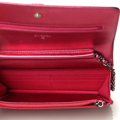 Chanel Metallic Patent Calfskin Quilted Boy Wallet On Chain WOC Fuchsia 5 of 18