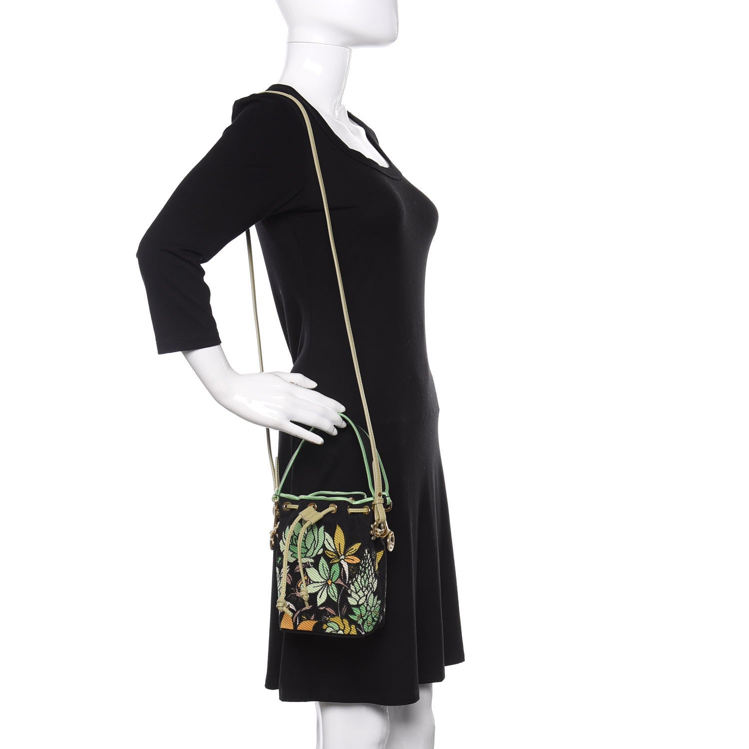 Fendi Canvas Vitello Century F is Fendi Psychedelic Flowers Embroidered Mini Mon Tresor Bucket Bag Verde Mandorlo Multicolor 2 of 9