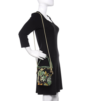 Fendi Canvas Vitello Century F is Fendi Psychedelic Flowers Embroidered Mini Mon Tresor Bucket Bag Verde Mandorlo Multicolor 2 of 9