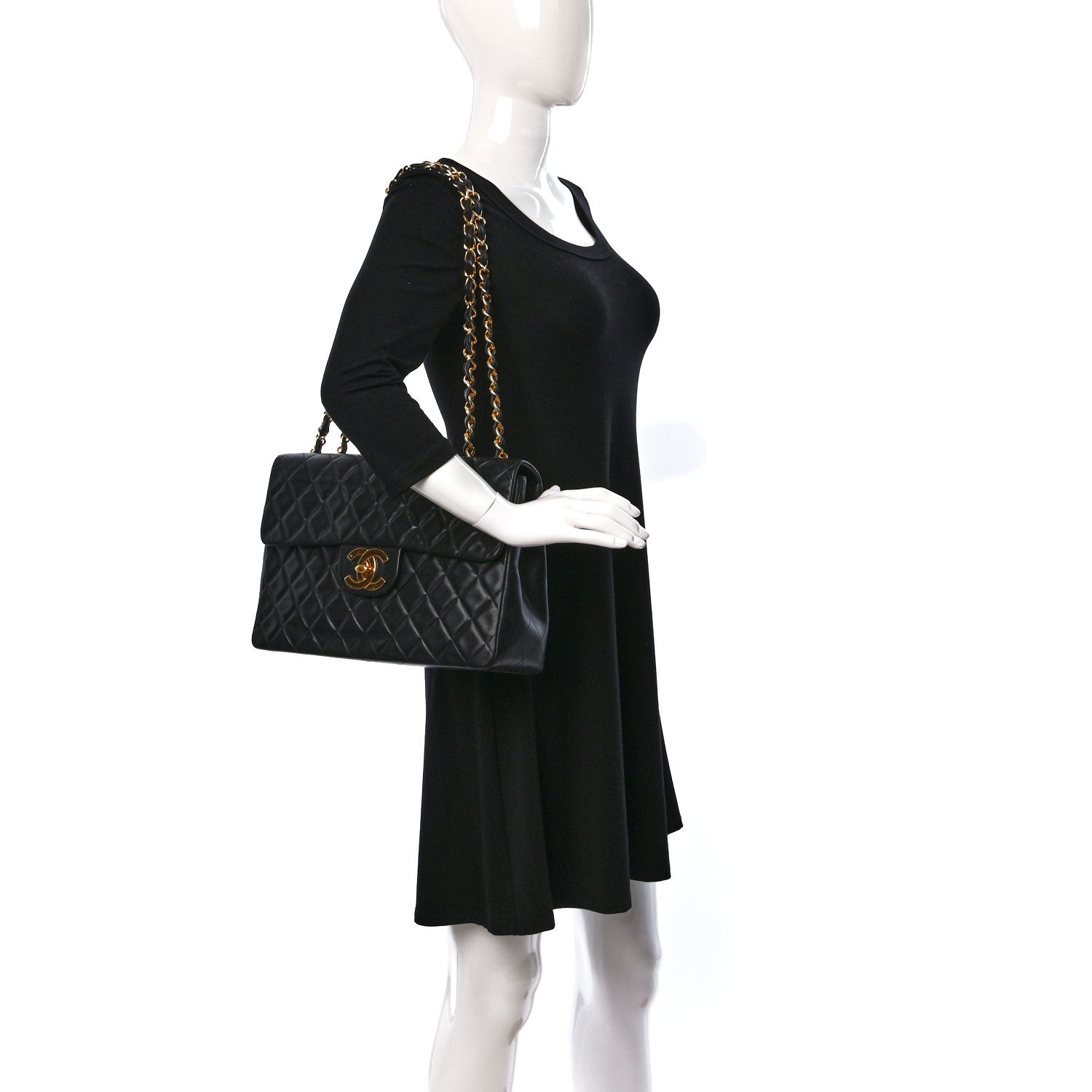 Chanel Lambskin Quilted XL Jumbo Single Flap Black 2 of 10